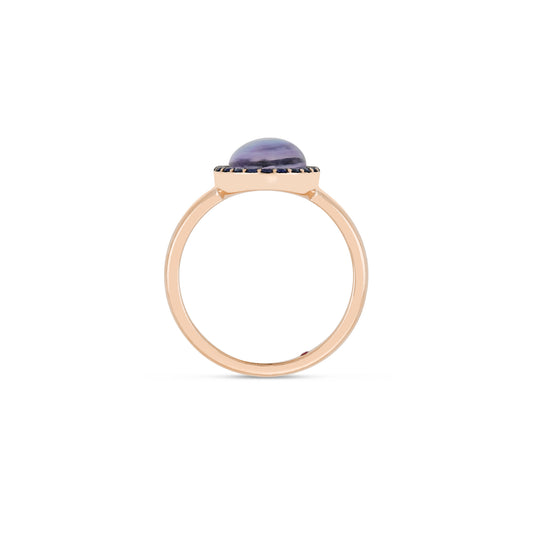 COCKTAIL RING WITH SAPPHIRES, MOTHER OF PEARL AMETHYST AND LAPIS PASTE
