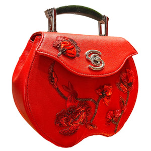 Embroidered Apple-shaped Bag with Jade Handle