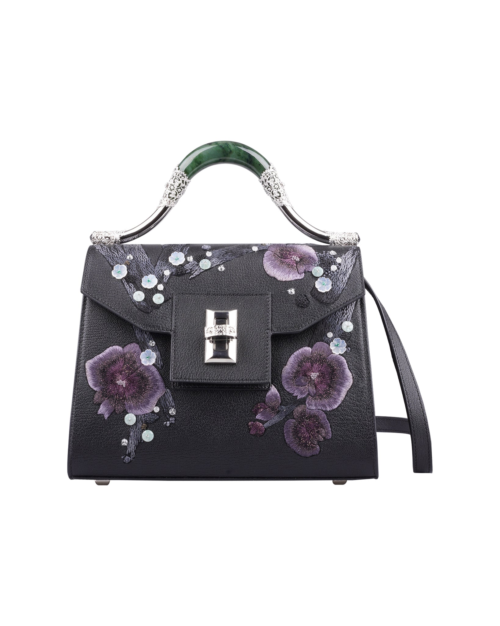 Sense of Ink Collection Leather Handbag with Jade Handle