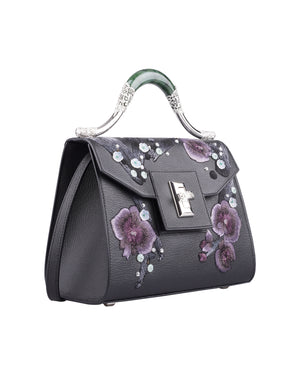 Sense of Ink Collection Leather Handbag with Jade Handle