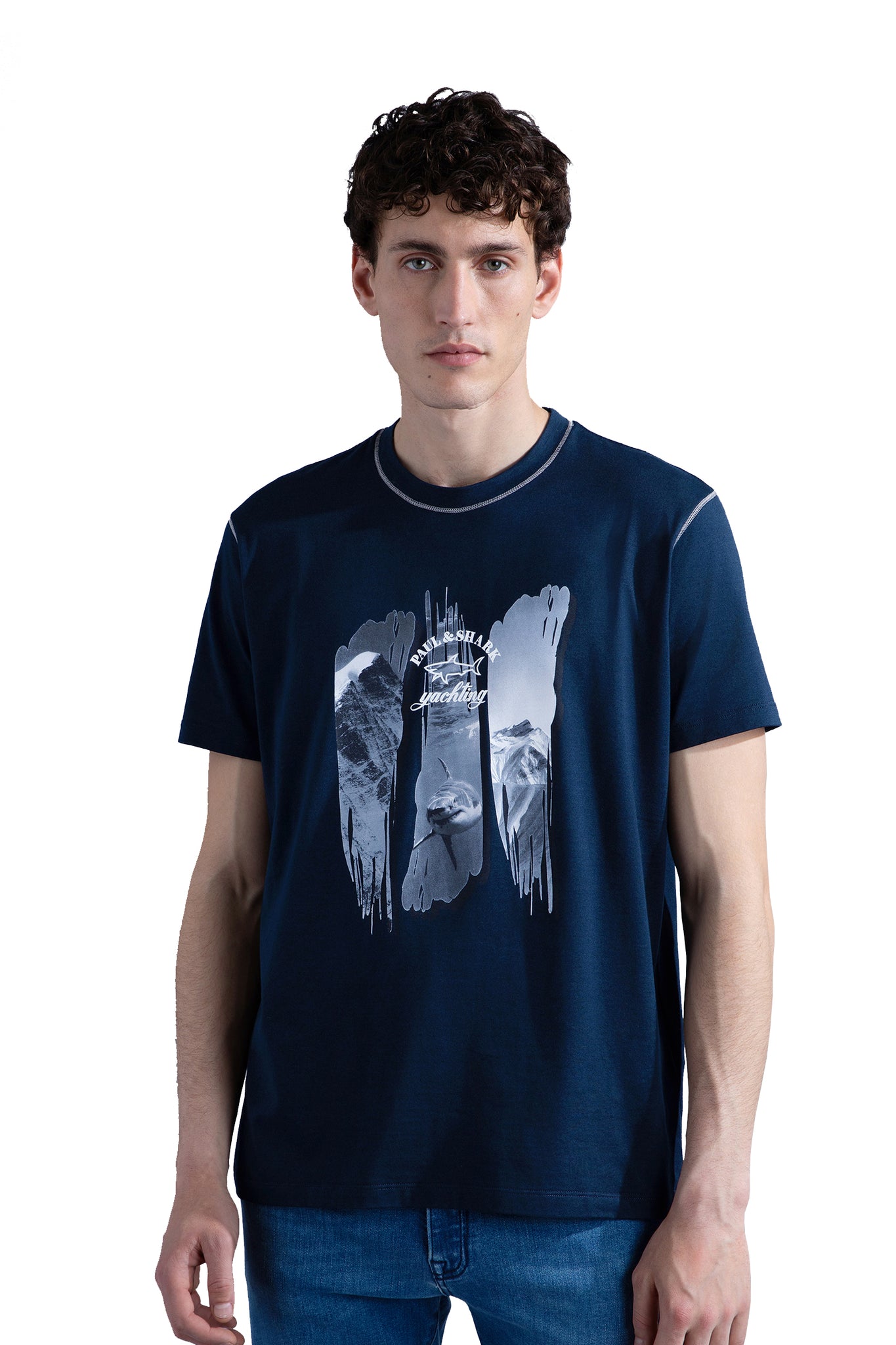 Mountain & Shark Print T-Shirt