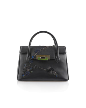 Chinese Classic Collection Plum Blossom Embroidered Medium Handbag (Black)