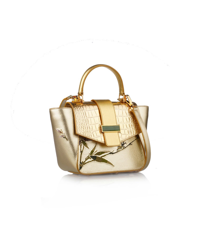 Breezing Collection Embroidered Calf Handbag (Gold)