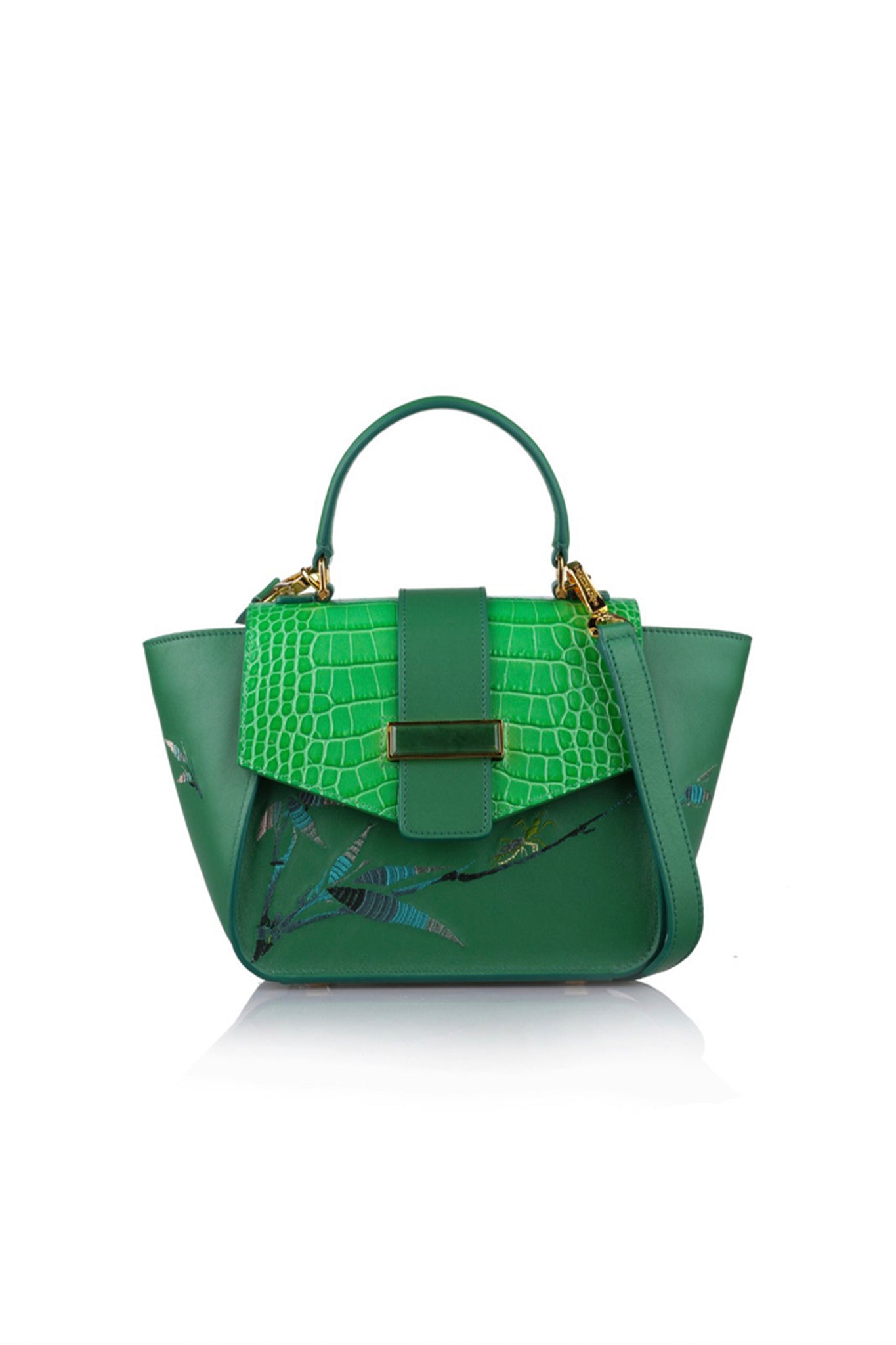 Breezing Collection Embroidered Calf Handbag (Green)
