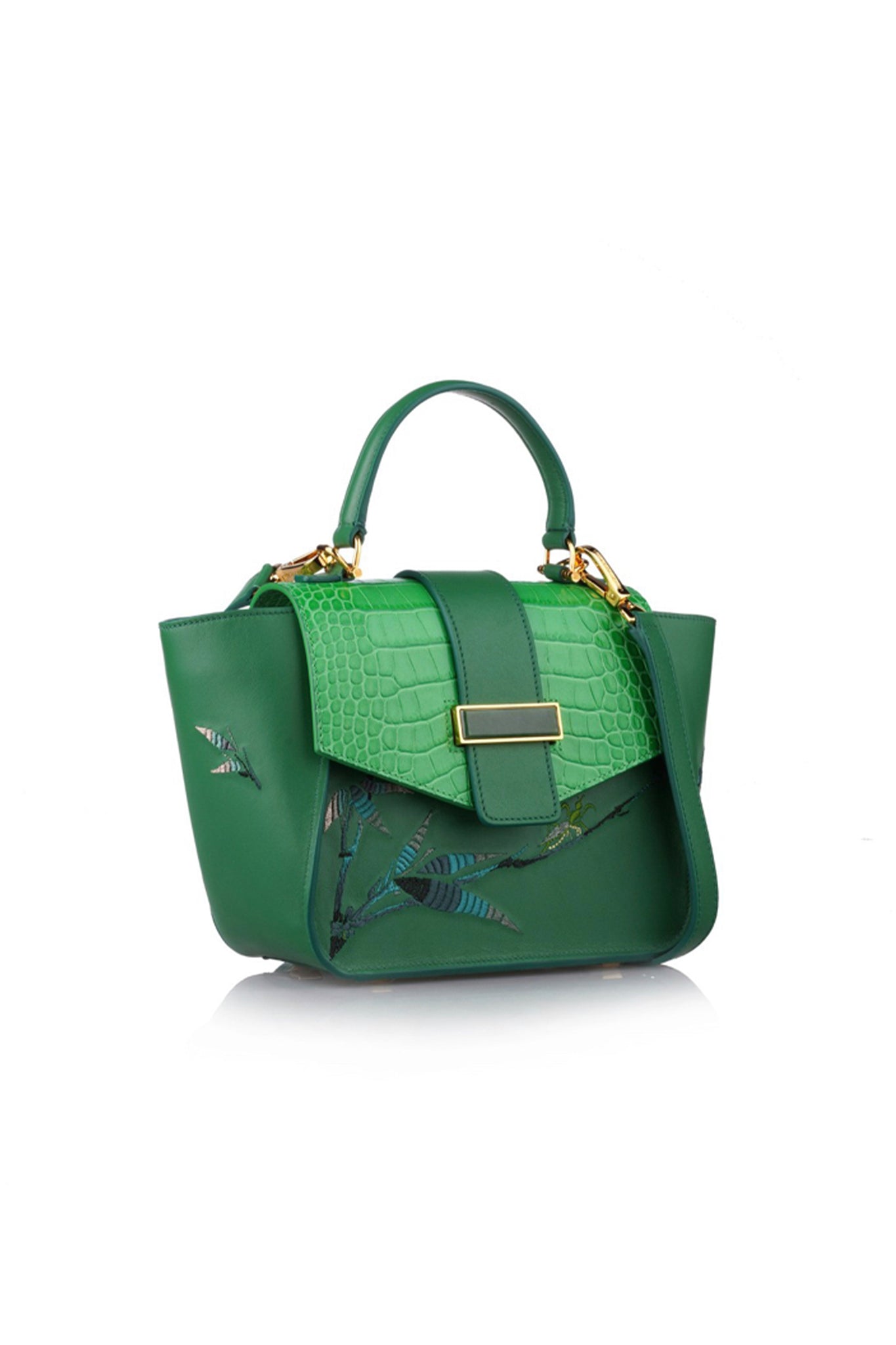 Breezing Collection Embroidered Calf Handbag (Green)