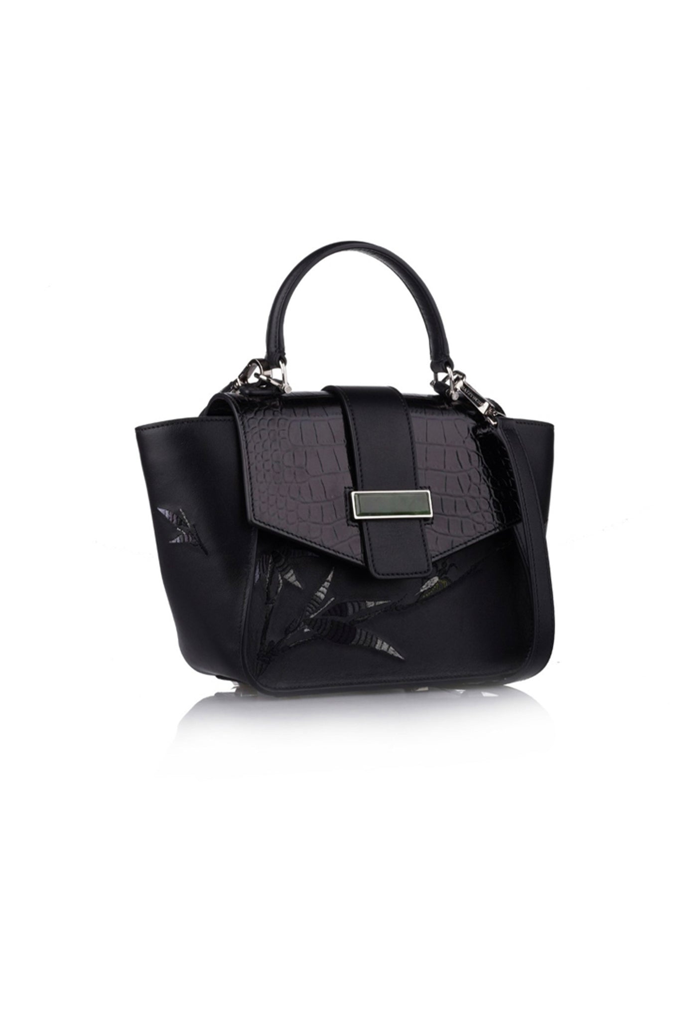 Breezing Collection Embroidered Calf Handbag (Black)