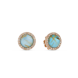 COCKTAIL EARRINGS WITH BROWN DIAMONDS, MOTHER OF PEARL RUTILE QUARTZ AND BLUE AGATE