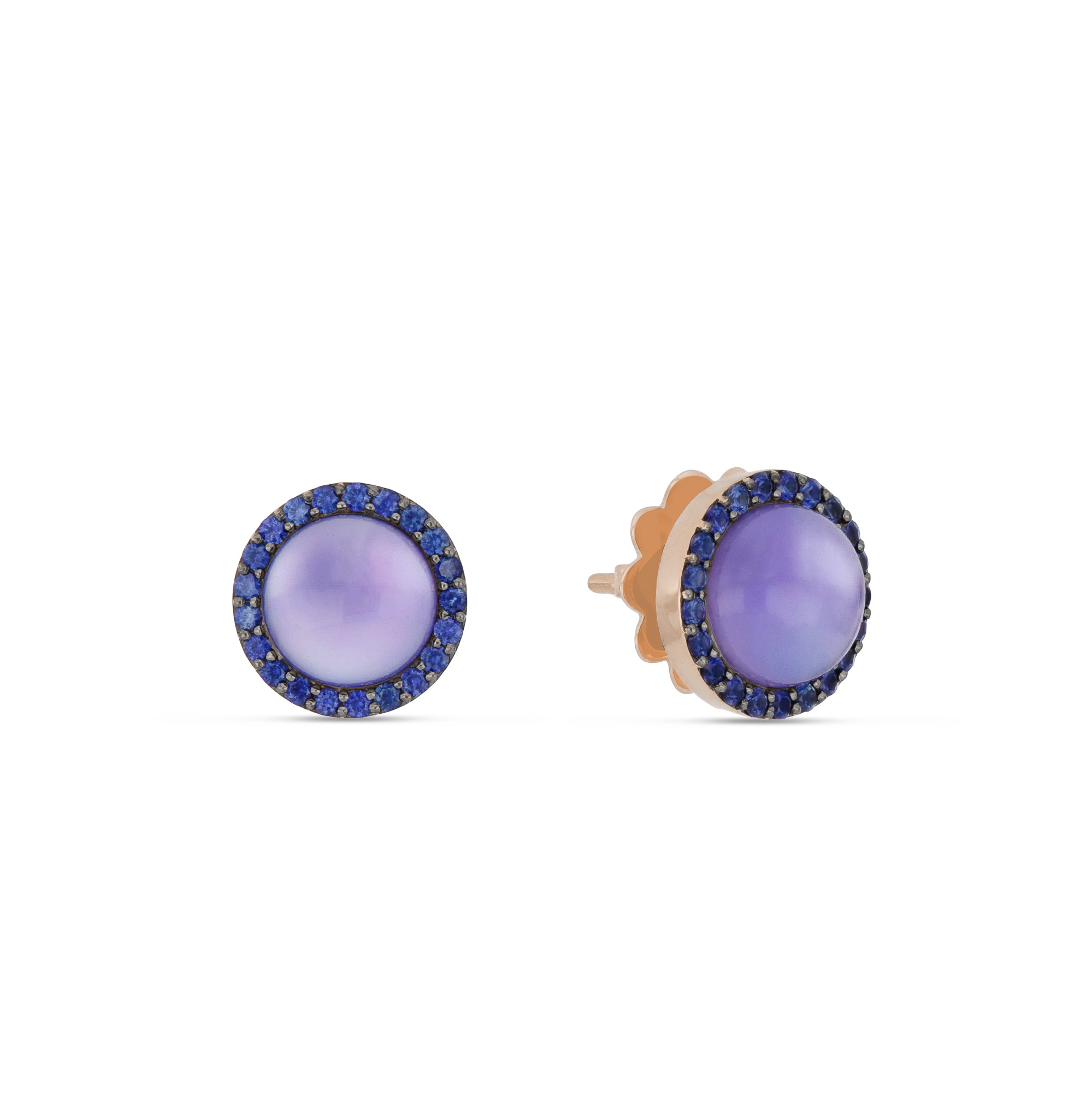 COCKTAIL EARRINGS WITH SAPPHIRES, MOTHER OF PEARL AMETHYST AND LAPIS PASTE